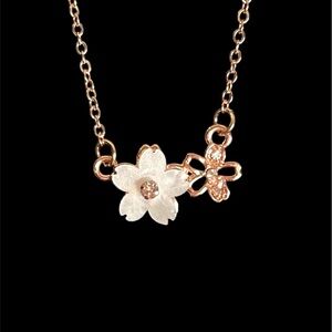 Diamond Flower Rose Gold Tone Necklace